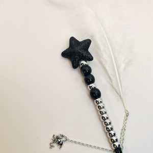 Shadowlight Set – Black Star Pen & White Feather Bookmark