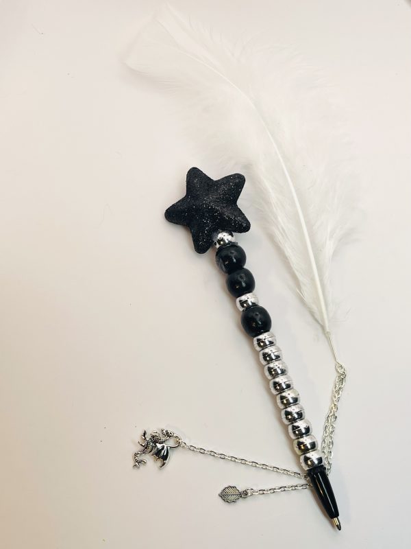 Shadowlight Set – Black Star Pen & White Feather Bookmark